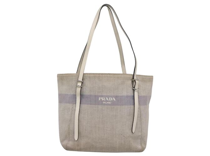 PRADA Tote Bag Canvas Grau Silber Auth ar13504 Braun - Ansicht 13