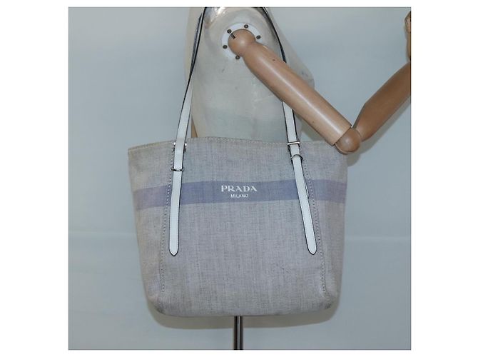 PRADA Tote Bag Canvas Grau Silber Auth ar13504 Braun - Ansicht 29