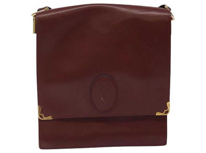 CARTIER Borsa a Spalla Must Line Pelle Bordeaux Oro Auth bs24414 D'oro Bordò - vista 2
