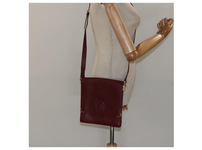 CARTIER Borsa a Spalla Must Line Pelle Bordeaux Oro Auth bs24414 D'oro Bordò - vista 22