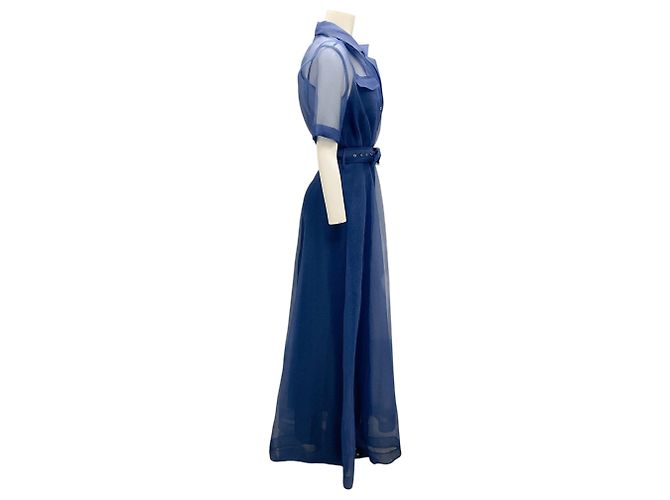 Vestido Millie de organza com cinto azul marinho Staud de comprimento total - vista 2