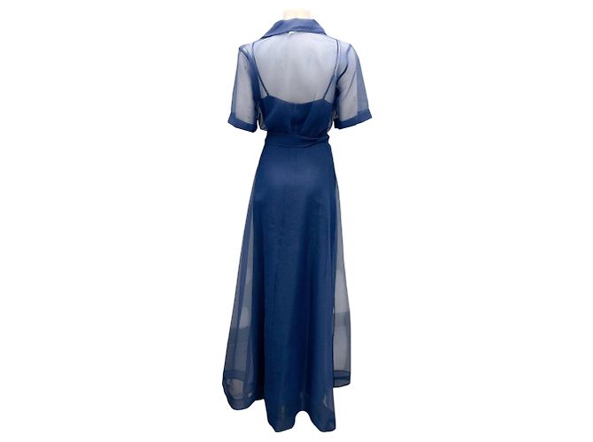 Vestido Millie de organza com cinto azul marinho Staud de comprimento total - vista 3