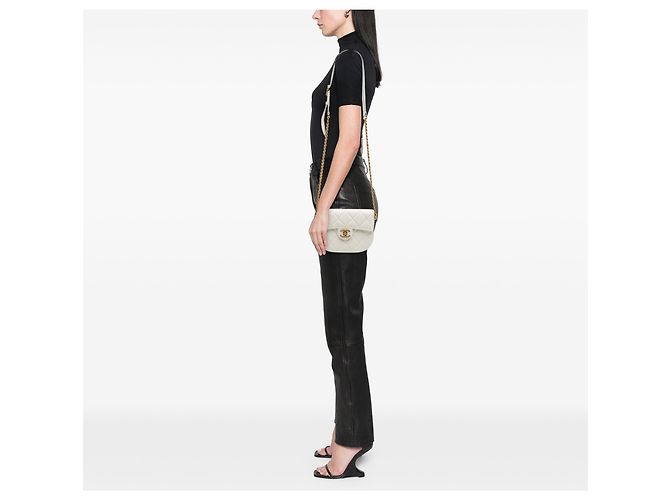 Chanel White CC Quilted Lambskin Round Moon Messenger Flap - view 11