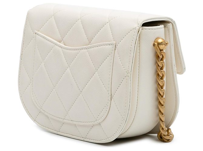 Chanel White CC Quilted Lambskin Round Moon Messenger Flap - view 2