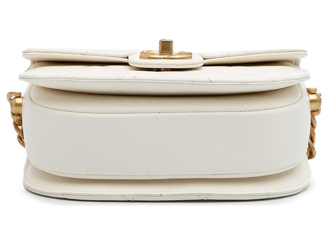 Chanel White CC Quilted Lambskin Round Moon Messenger Flap - view 3