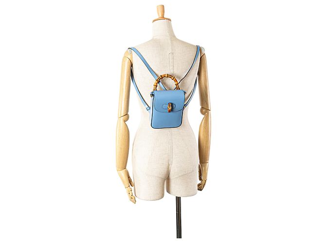 Bamboo Borsa mini in pelle di vitello blu con manico in bambù Gucci Blu chiaro - vista 10