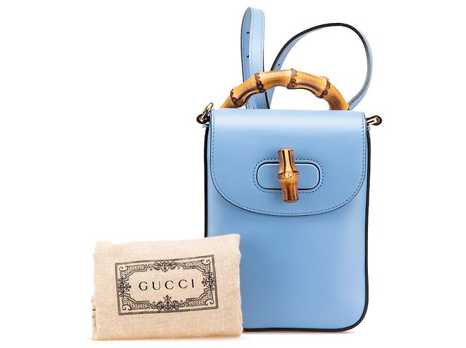 Bamboo Borsa mini in pelle di vitello blu con manico in bambù Gucci Blu chiaro - vista 11