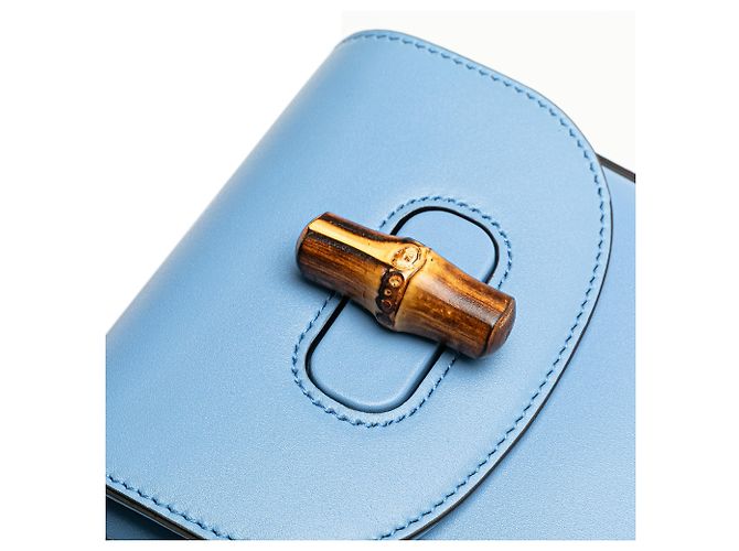 Bamboo Borsa mini in pelle di vitello blu con manico in bambù Gucci Blu chiaro - vista 7