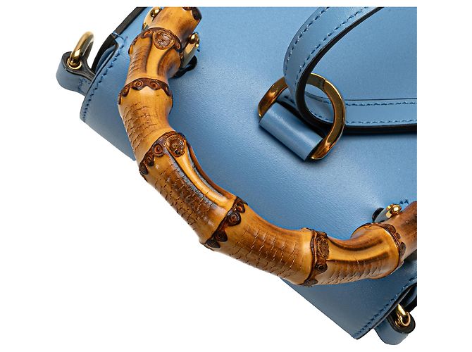 Bamboo Borsa mini in pelle di vitello blu con manico in bambù Gucci Blu chiaro - vista 9