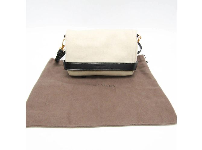 Borsa a spalla in pelle e tela da donna Bottega Veneta Nero Beige - vista 2