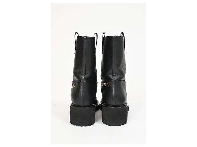 Timeless Chanel 2020 Interlocking CC Logo Moto Boots in Black Leather - view 12