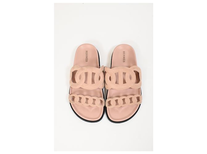 Sandali Extra Hermès in Suede Rosa Marrone - vista 14