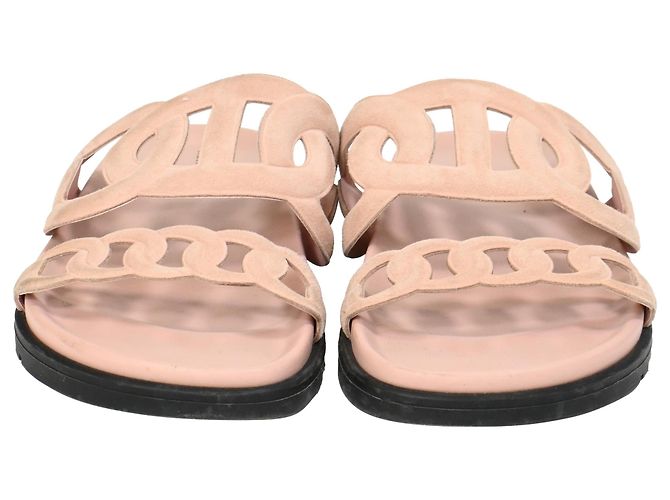 Sandali Extra Hermès in Suede Rosa Marrone - vista 2
