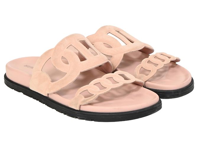 Sandali Extra Hermès in Suede Rosa Marrone - vista 4