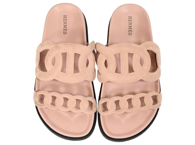 Sandali Extra Hermès in Suede Rosa Marrone - vista 5