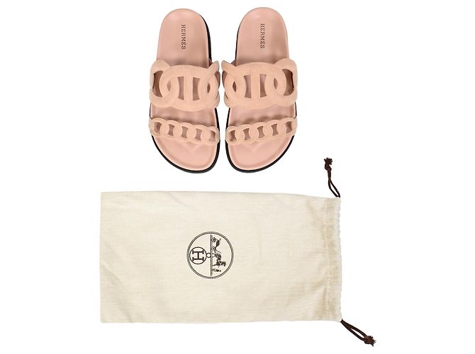 Sandali Extra Hermès in Suede Rosa Marrone - vista 9