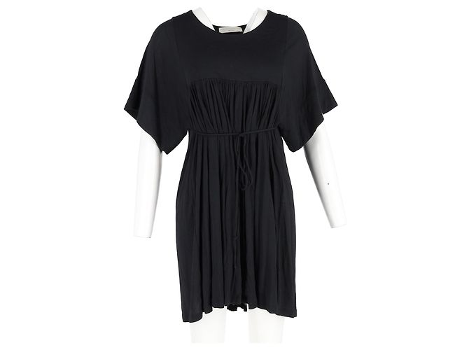 Stella Mc Cartney Stella McCartney Mini-Kleid mit Bindegürtel aus schwarzer Baumwolle - Ansicht 4