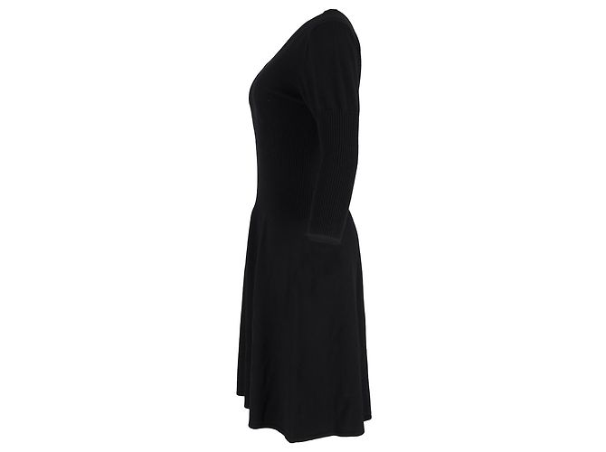 Abito midi in lana nera con scollo a V e maniche 3/4 di Max Mara Nero - vista 2