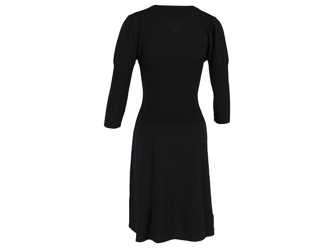 Abito midi in lana nera con scollo a V e maniche 3/4 di Max Mara Nero - vista 3