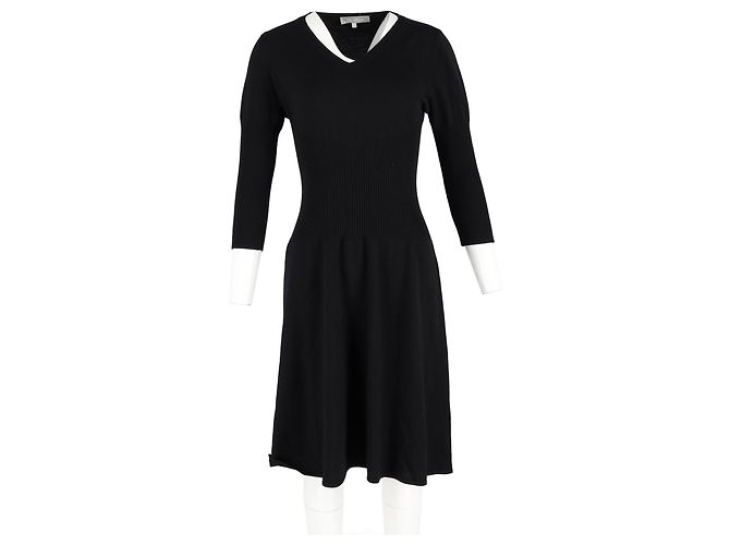 Abito midi in lana nera con scollo a V e maniche 3/4 di Max Mara Nero - vista 4