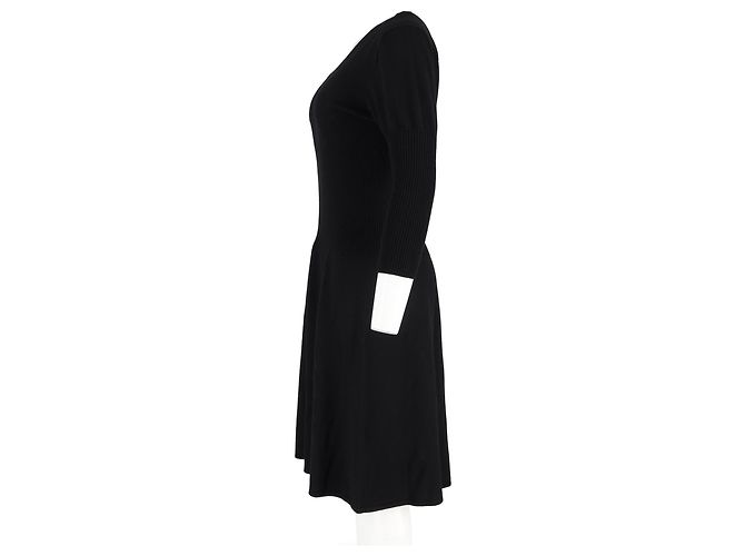 Abito midi in lana nera con scollo a V e maniche 3/4 di Max Mara Nero - vista 5