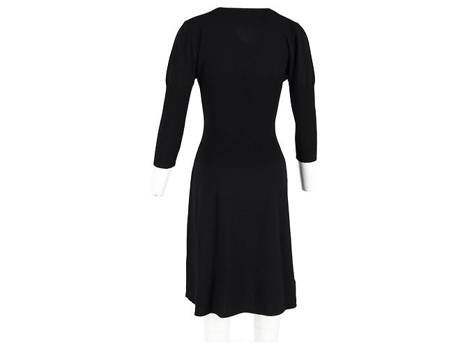 Abito midi in lana nera con scollo a V e maniche 3/4 di Max Mara Nero - vista 6