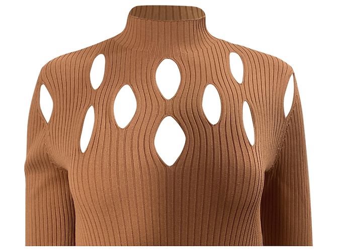 Autre Marque Braun geripptes Strick-Midikleid mit Ausschnitten von Dion Lee Rot - Ansicht 2