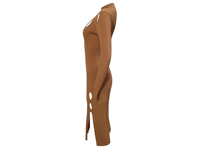 Autre Marque Braun geripptes Strick-Midikleid mit Ausschnitten von Dion Lee Rot - Ansicht 3