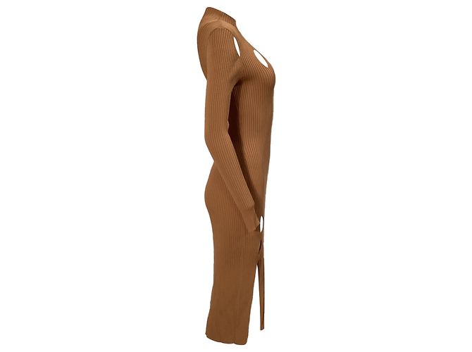Autre Marque Braun geripptes Strick-Midikleid mit Ausschnitten von Dion Lee Rot - Ansicht 5