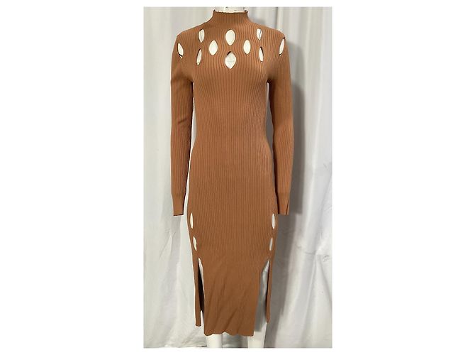 Autre Marque Braun geripptes Strick-Midikleid mit Ausschnitten von Dion Lee Rot - Ansicht 8