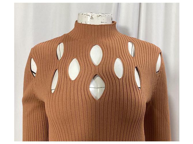 Autre Marque Braun geripptes Strick-Midikleid mit Ausschnitten von Dion Lee Rot - Ansicht 9