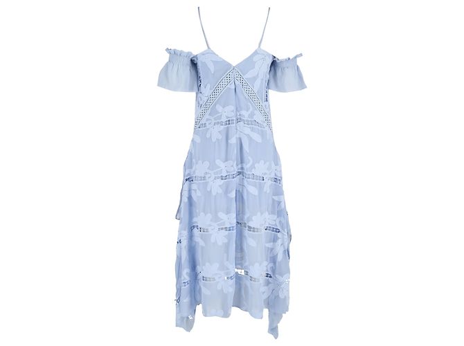Self portrait Self-Portrait Off-The-Shoulder Embroidered Georgette Dress in Light Blue Polyester - view 3