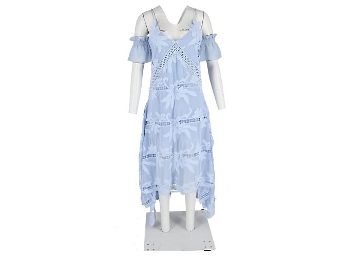 Self portrait Self-Portrait Off-The-Shoulder Embroidered Georgette Dress in Light Blue Polyester - view 4