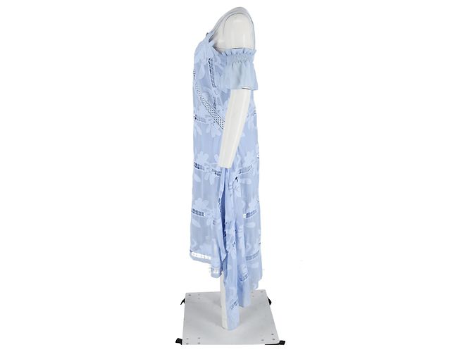 Self portrait Self-Portrait Off-The-Shoulder Embroidered Georgette Dress in Light Blue Polyester - view 5