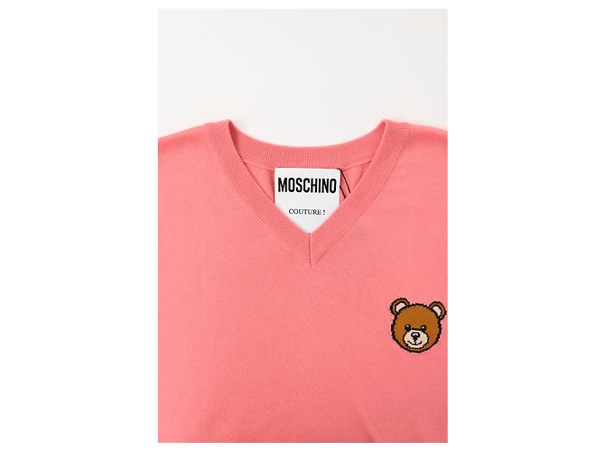 Moschino Couture Bären V-Ausschnitt Pullover aus rosa Baumwolle Pink - Ansicht 10