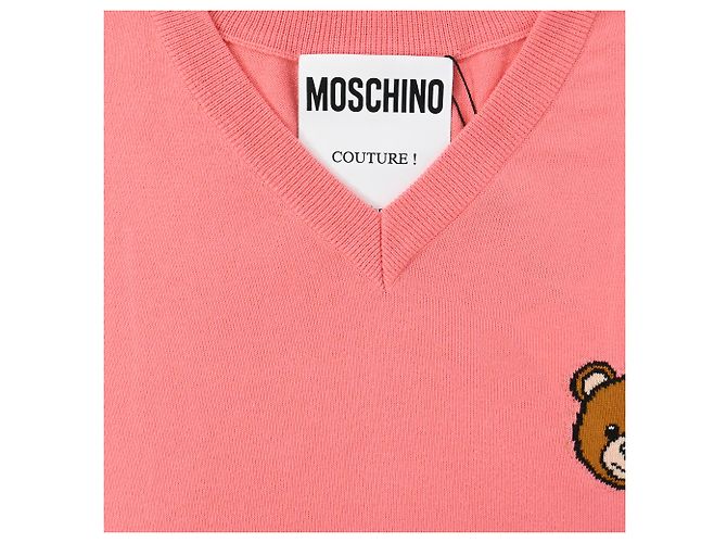 Moschino Couture Bären V-Ausschnitt Pullover aus rosa Baumwolle Pink - Ansicht 5