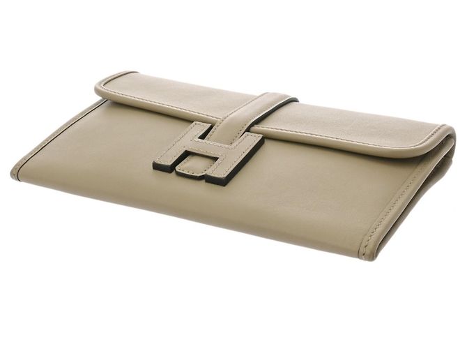 Hermès Borsa Clutch Hermes Jige Duo Sage Beige - vista 4