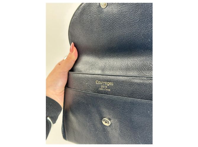 Clutch in pelle vintage Courreges Parigi nera Nero - vista 3