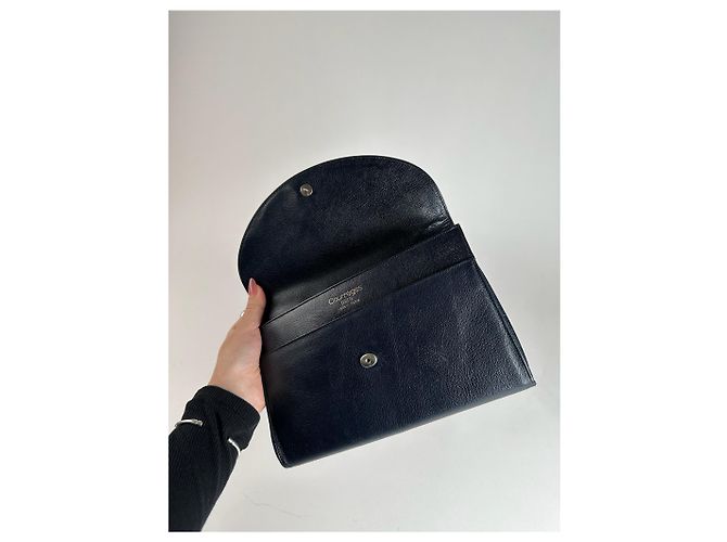 Clutch in pelle vintage Courreges Parigi nera Nero - vista 4