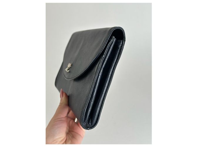 Clutch in pelle vintage Courreges Parigi nera Nero - vista 6
