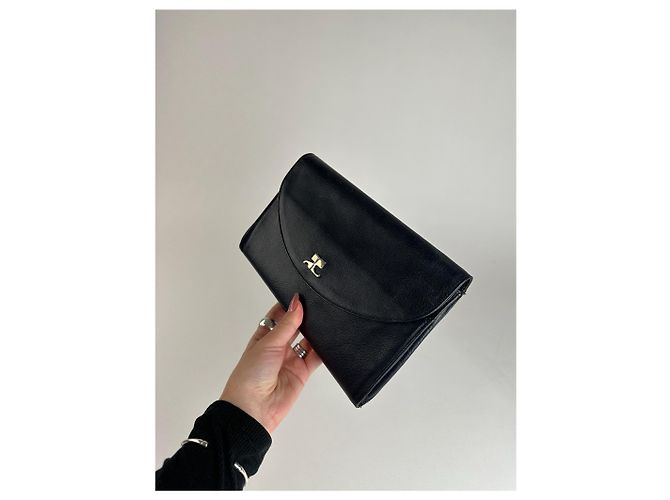 Clutch in pelle vintage Courreges Parigi nera Nero - vista 7