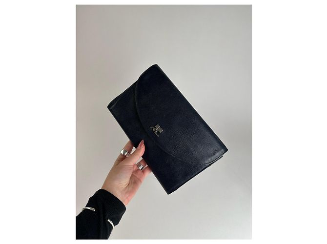 Clutch in pelle vintage Courreges Parigi nera Nero - vista 8