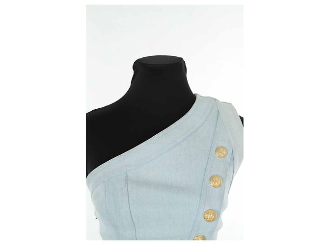 Balmain Abito in cotone blu - vista 3