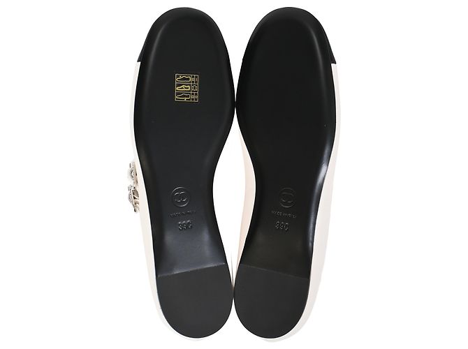 Classique Chanel Grosgrain Perle Mary Jane Ballet en Cuir d'Agneau Blanc - vue 11