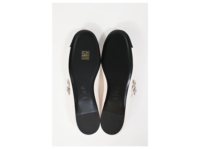 Classique Chanel Grosgrain Perle Mary Jane Ballet en Cuir d'Agneau Blanc - vue 12
