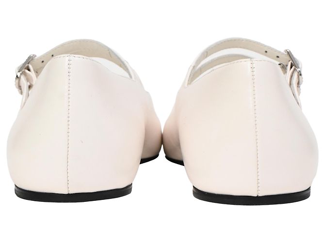 Classique Chanel Grosgrain Perle Mary Jane Ballet en Cuir d'Agneau Blanc - vue 5