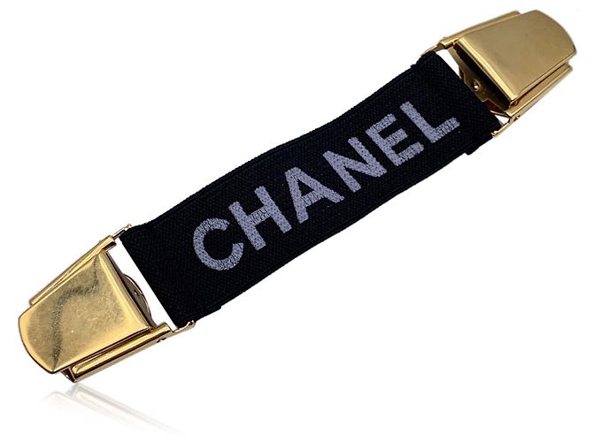Timeless Chanel Suspensórios elásticos pretos com clipe de metal dourado - vista 3