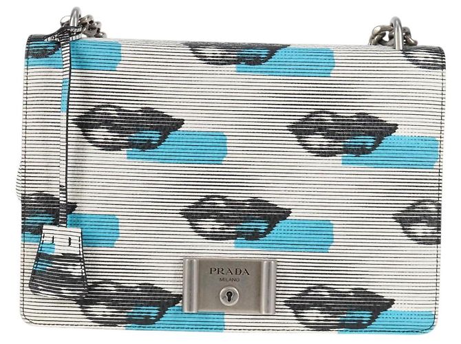 PRADA Borsa a Spalla con Catena in Pelle Blu Argento Auth KD283M - vista 13
