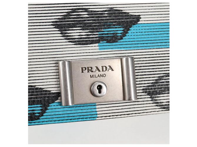 PRADA Borsa a Spalla con Catena in Pelle Blu Argento Auth KD283M - vista 20