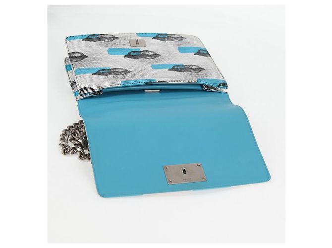 PRADA Borsa a Spalla con Catena in Pelle Blu Argento Auth KD283M - vista 21